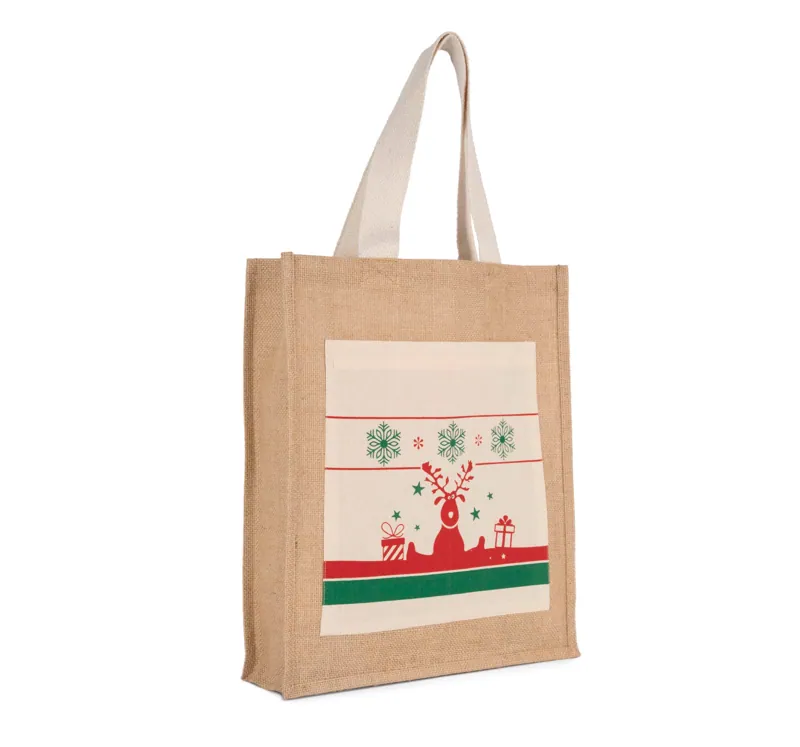 Shopper met kerstmotieven in Natural