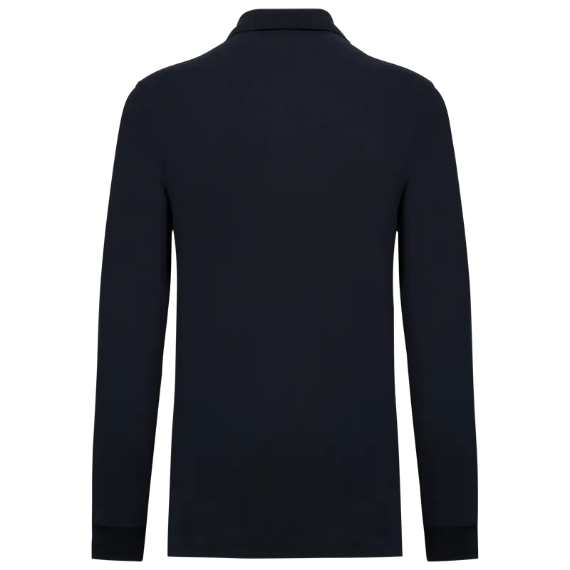 Bio180 piqué herenpolo lange mouwen in Navy, achterkant