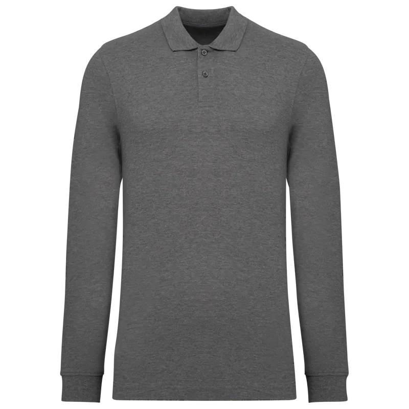 Bio180 piqué herenpolo lange mouwen in Grey Heather