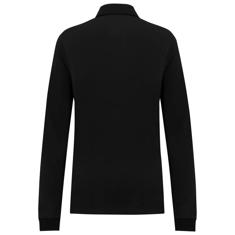 Bio180 piqué damespolo lange mouwen in Black, achterkant