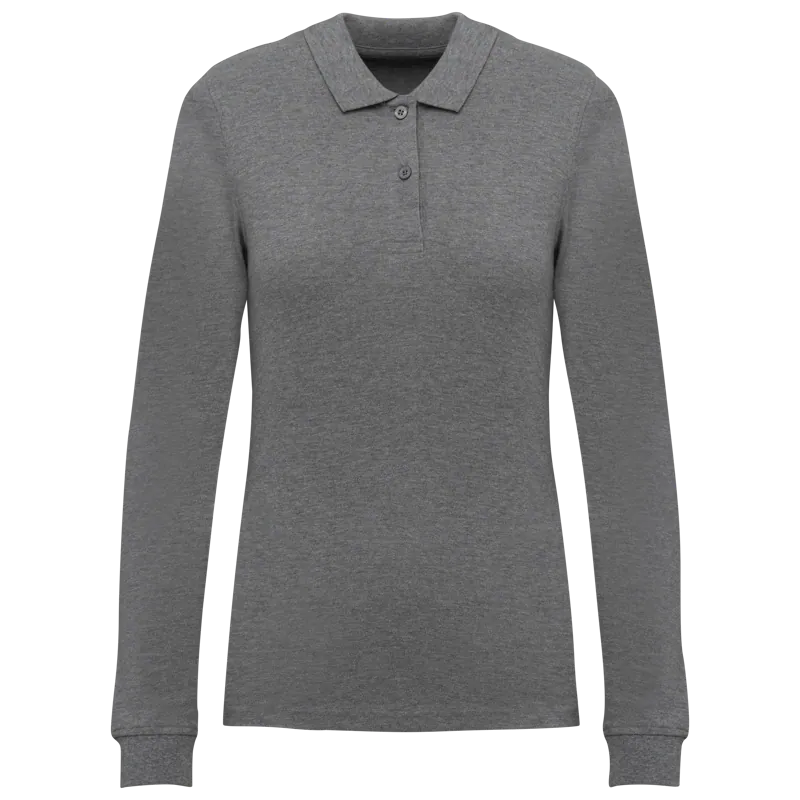 Bio180 piqué damespolo lange mouwen in Grey Heather