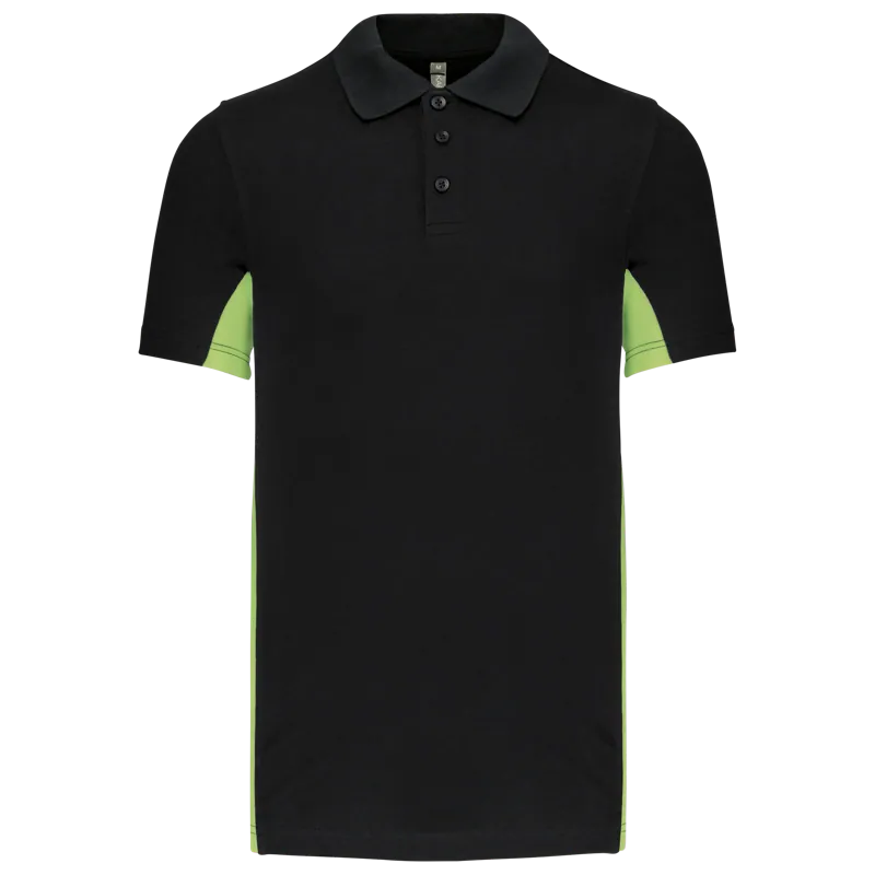Tweekleurige piquépolo korte mouwen heren in Black / Lime