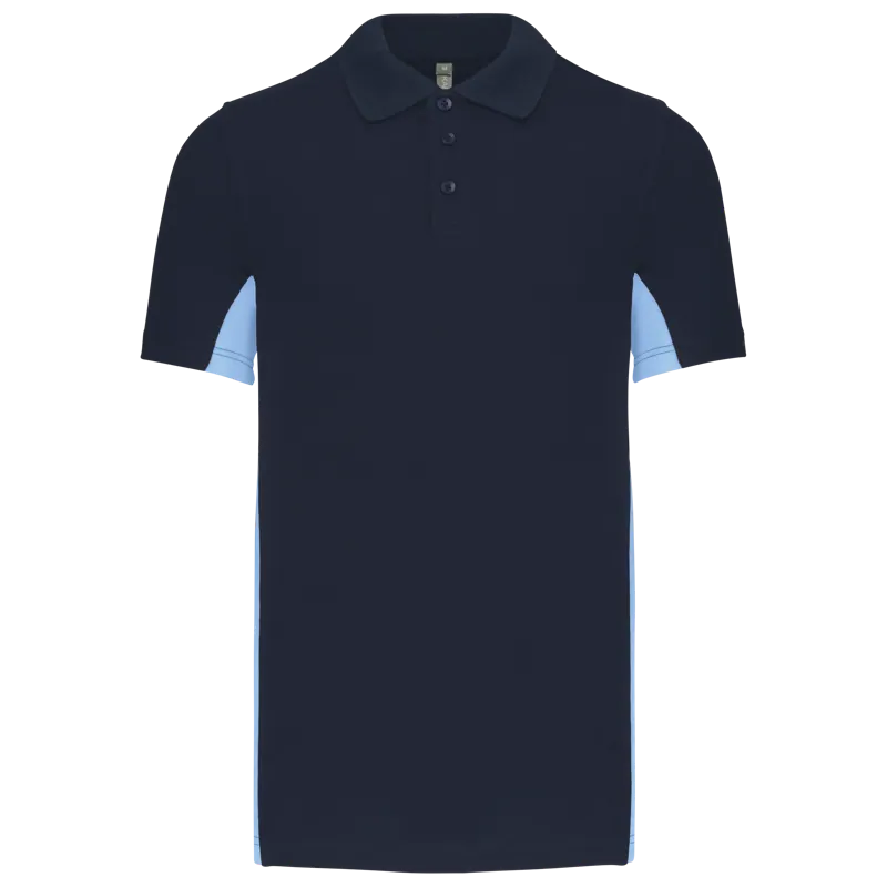 Tweekleurige piquépolo korte mouwen heren in Navy / Sky Blue