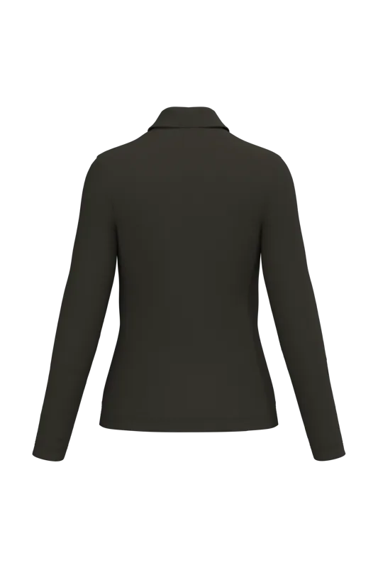 Damespolo lange mouwen in Dark Khaki, achterkant
