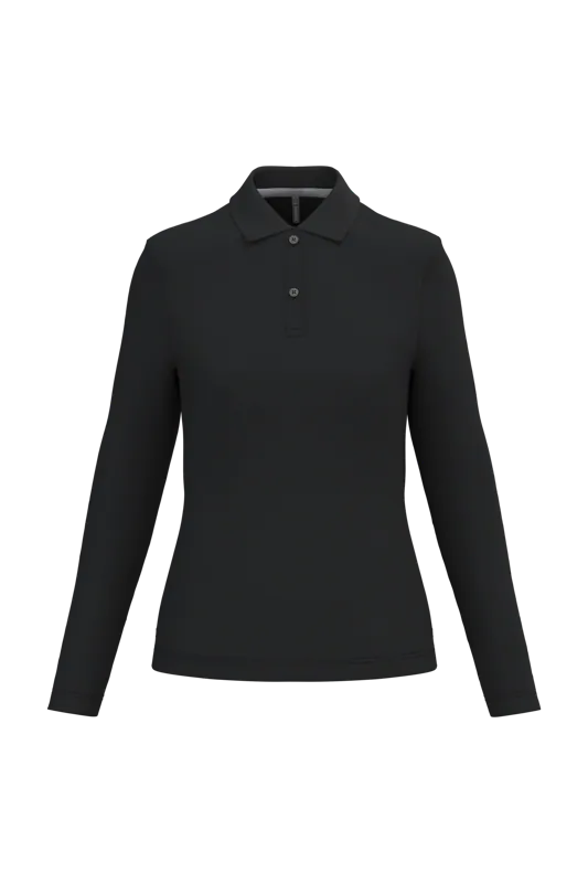 Damespolo lange mouwen in Black