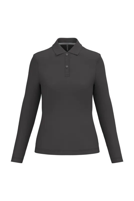 Damespolo lange mouwen in Dark Grey