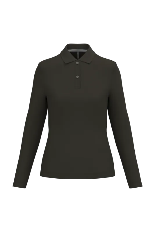 Damespolo lange mouwen in Dark Khaki