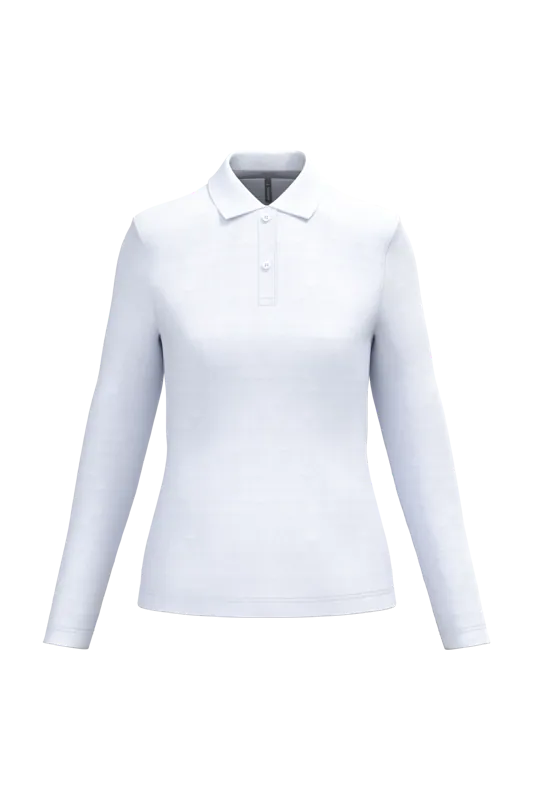 Damespolo lange mouwen in White