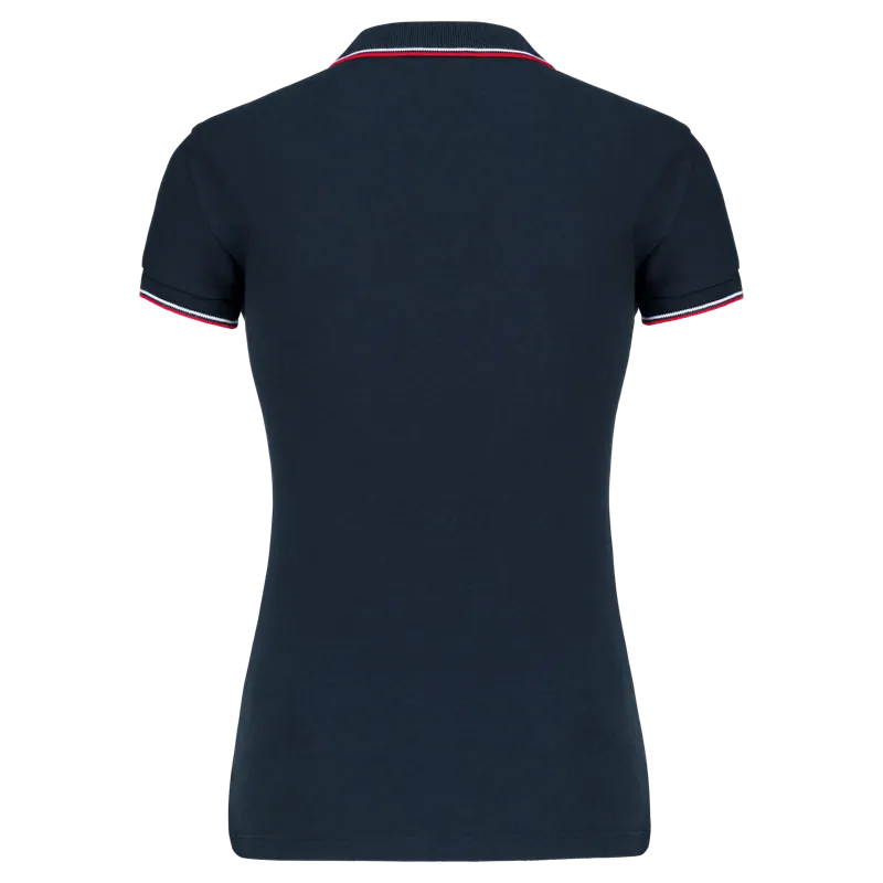 Damespolo korte mouwen in Navy / Red / White, achterkant