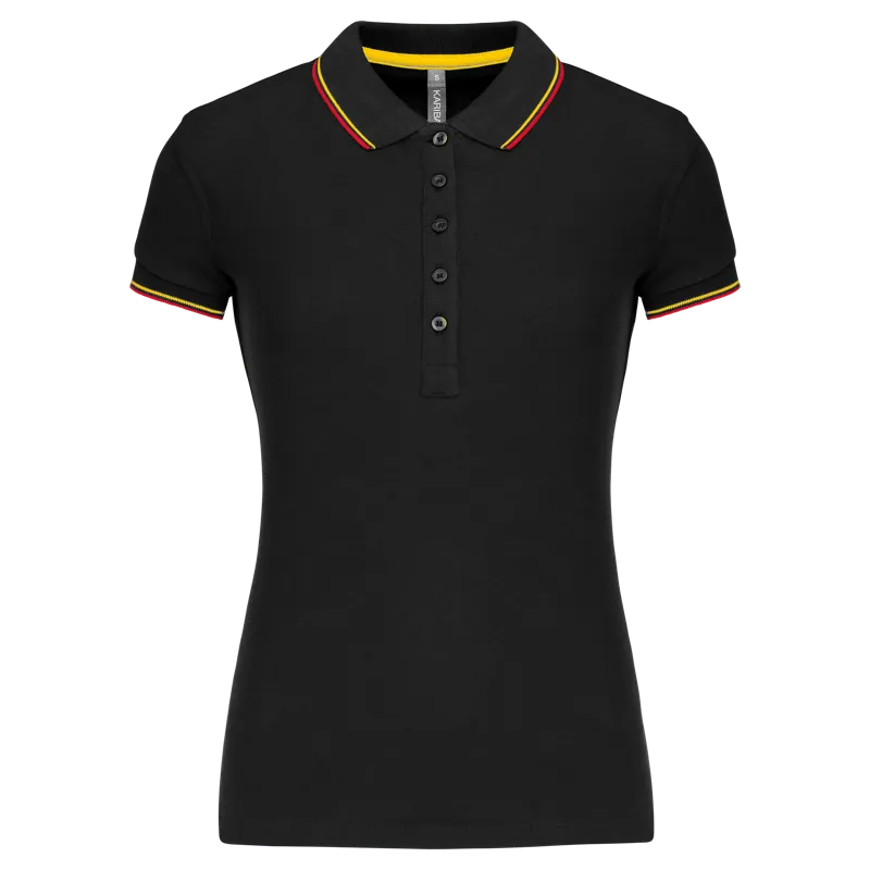 Damespolo korte mouwen in Black / Red / Yellow