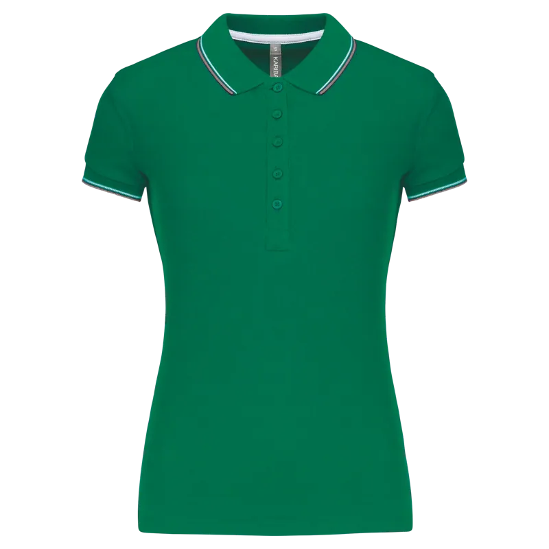 Damespolo korte mouwen in Kelly green/Light grey/White