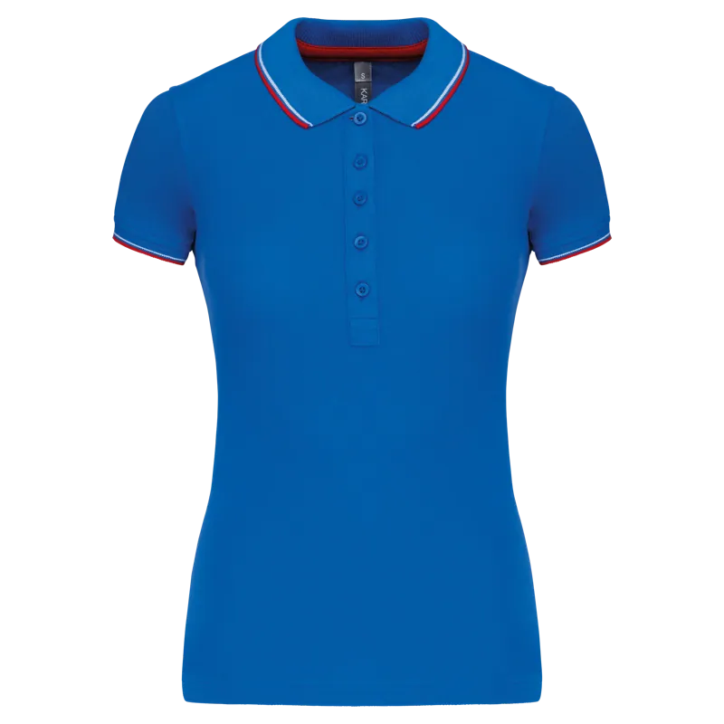 Damespolo korte mouwen in Light Royal Blue / Red / White