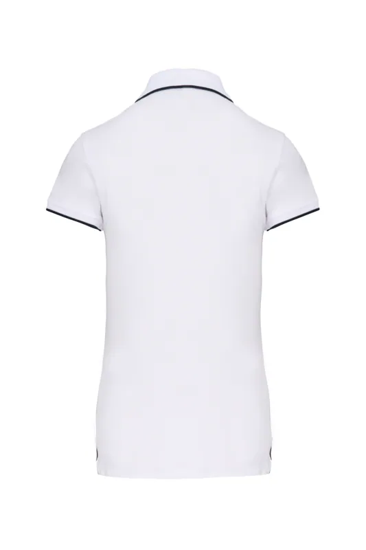 Damespolo korte mouwen in White / Navy / White, achterkant