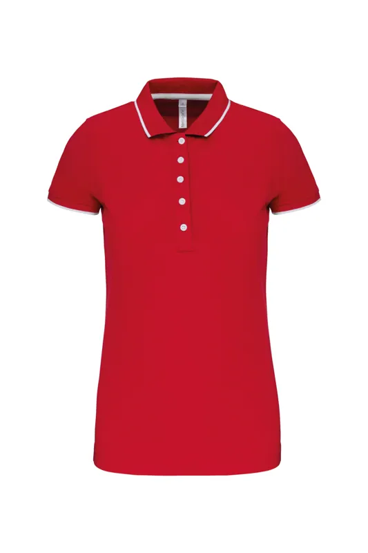 Damespolo korte mouwen in Red / White / Navy