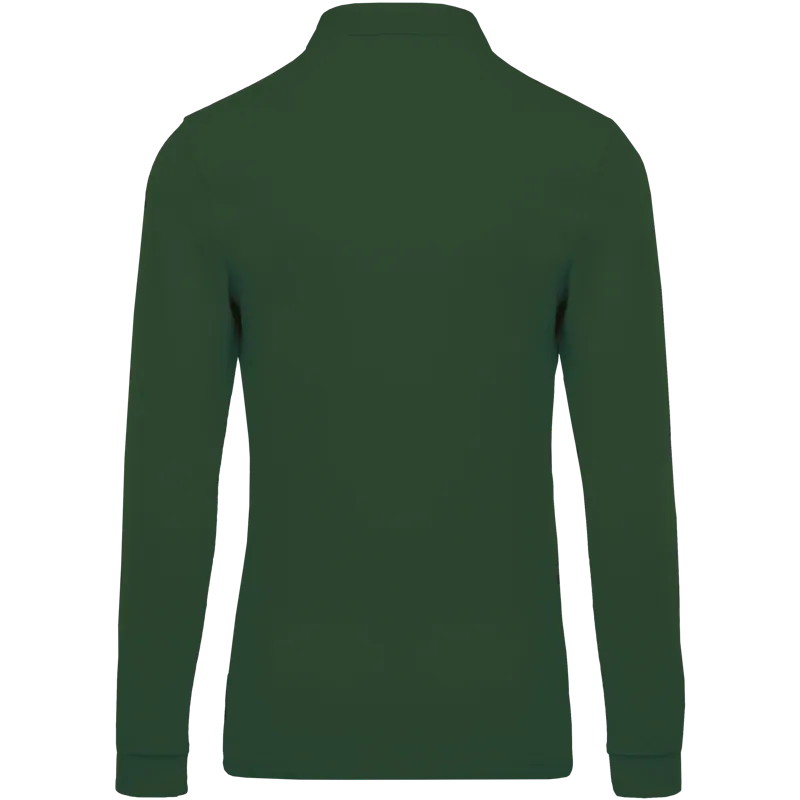 Piqué-herenpolo lange mouwen in Forest Green, achterkant