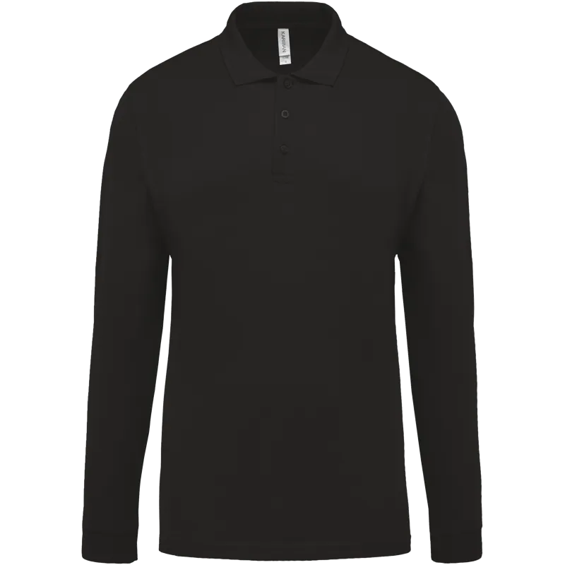 Piqué-herenpolo lange mouwen in Black