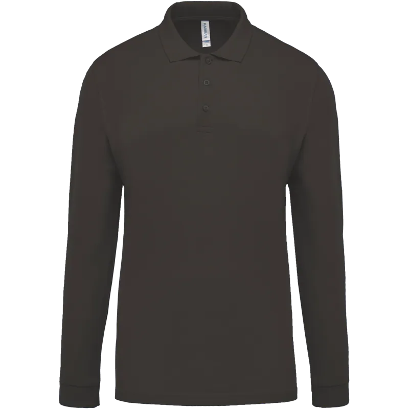 Piqué-herenpolo lange mouwen in Dark Grey