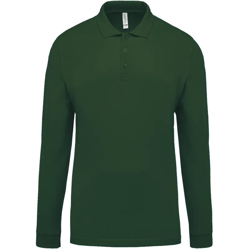Piqué-herenpolo lange mouwen in Forest Green