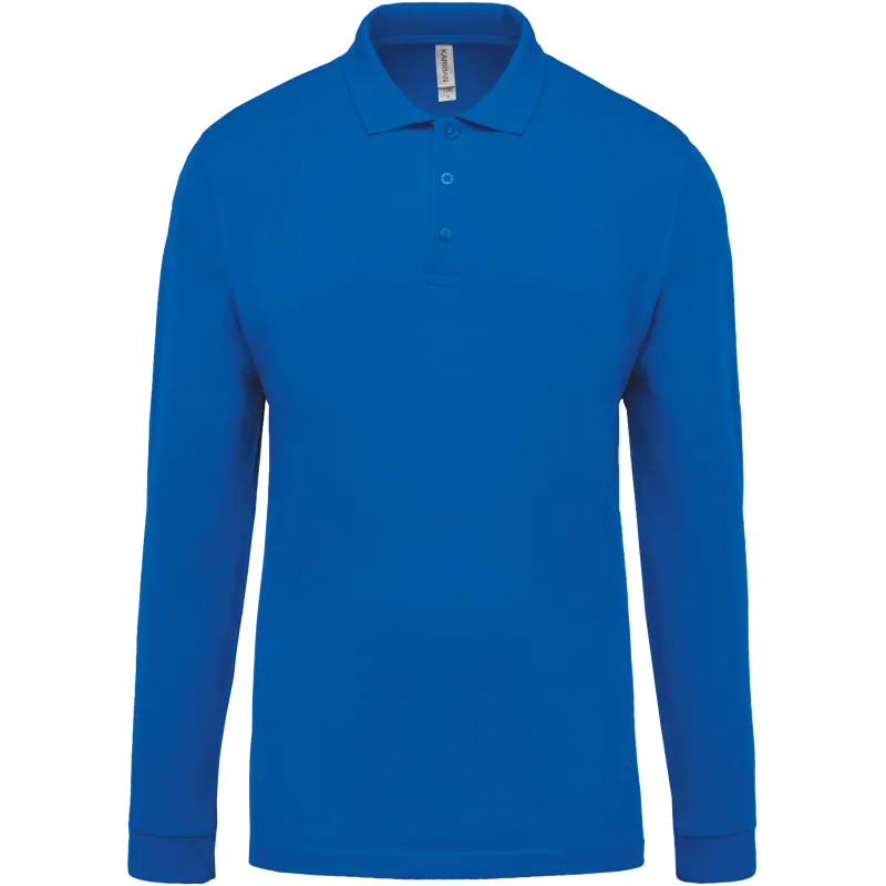 Piqué-herenpolo lange mouwen in Light Royal Blue