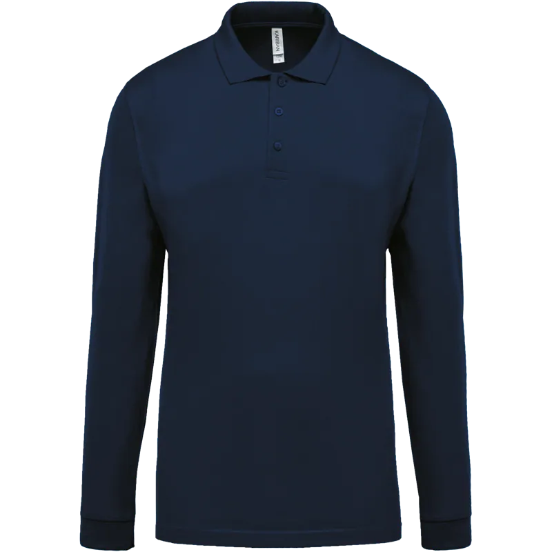 Piqué-herenpolo lange mouwen in Navy