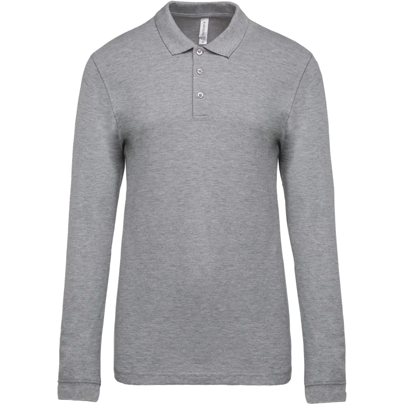 Piqué-herenpolo lange mouwen in Oxford Grey