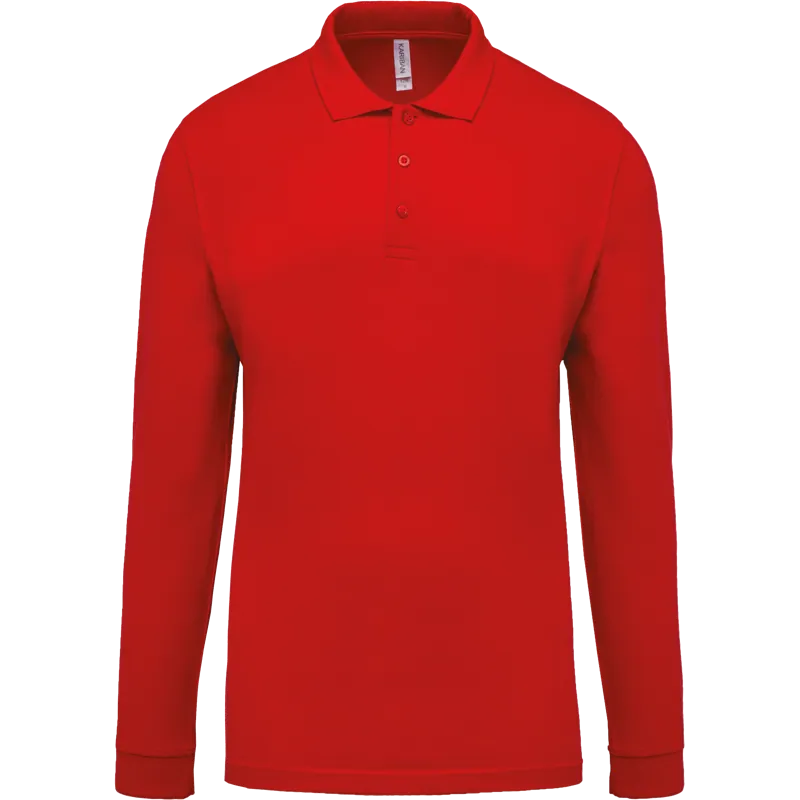Piqué-herenpolo lange mouwen in Red