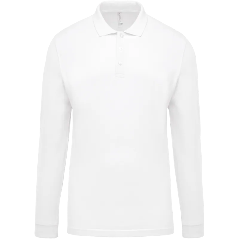 Piqué-herenpolo lange mouwen in White