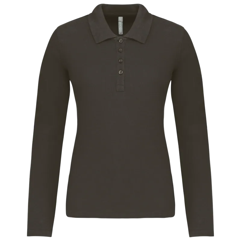 Piqué-damespolo lange mouwen in Dark Grey