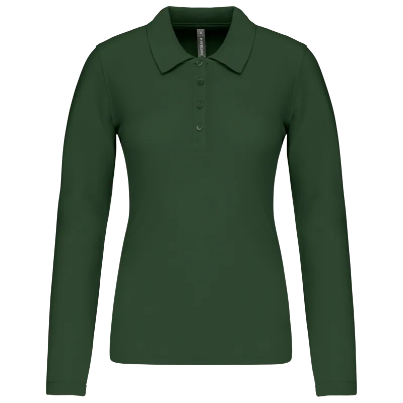 Piqué-damespolo lange mouwen in Forest Green
