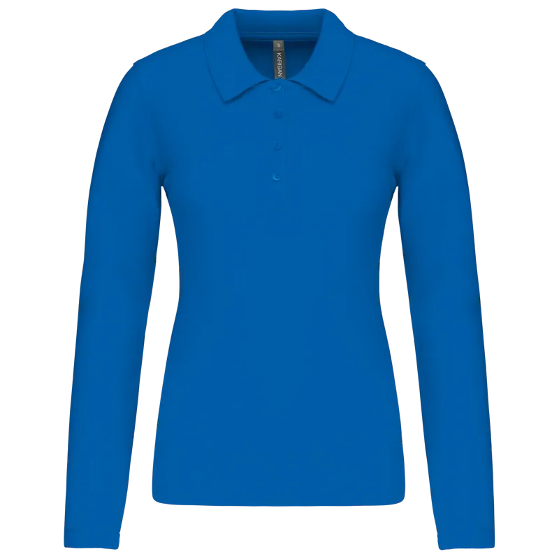 Piqué-damespolo lange mouwen in Light Royal Blue