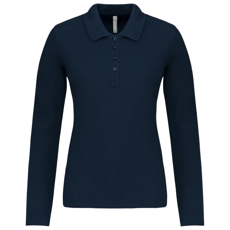Piqué-damespolo lange mouwen in Navy