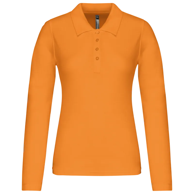 Piqué-damespolo lange mouwen in Orange