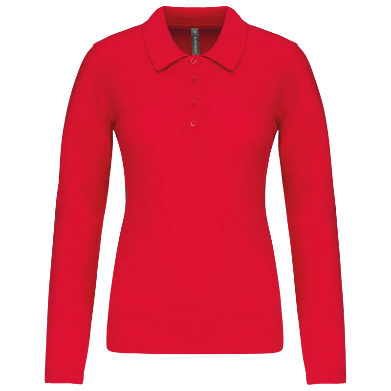 Piqué-damespolo lange mouwen in Red
