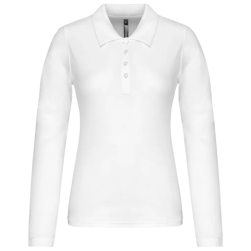 Piqué-damespolo lange mouwen in White
