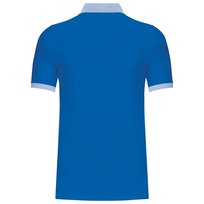 Piqué-herenpolo tweekleurig in Light Royal Blue / Oxford Grey, achterkant