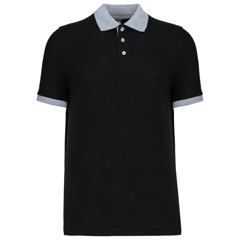 Piqué-herenpolo tweekleurig in Black / Oxford Grey