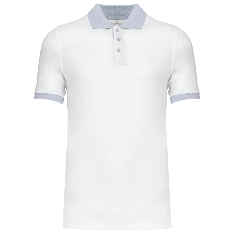 Piqué-herenpolo tweekleurig in White / Oxford Grey