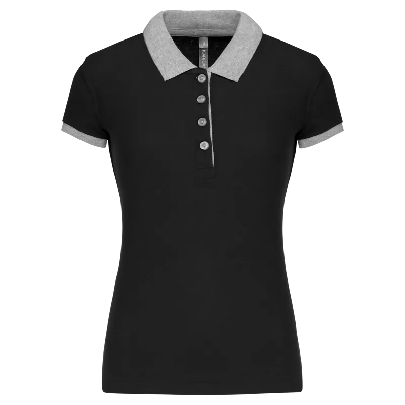 Piqué-damespolo tweekleurig in Black / Oxford Grey