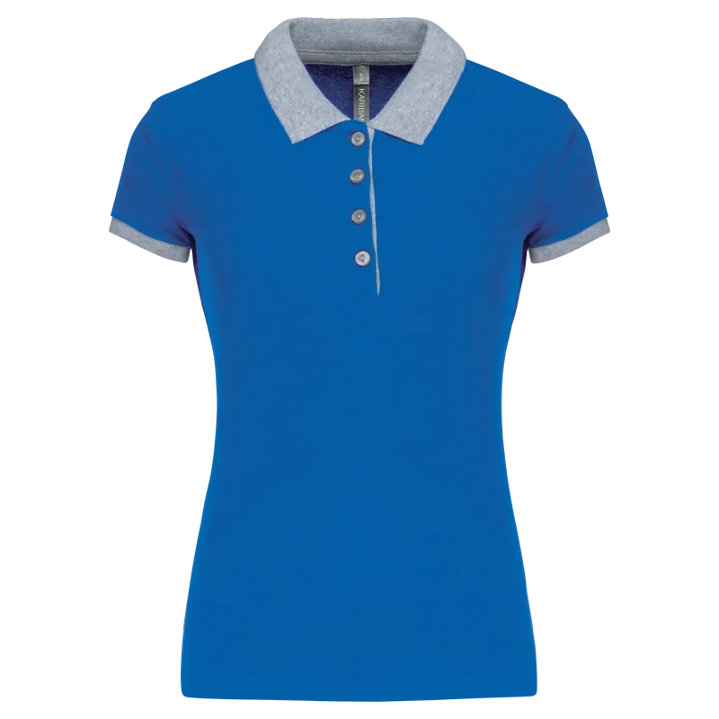 Piqué-damespolo tweekleurig in Light Royal Blue / Oxford Grey