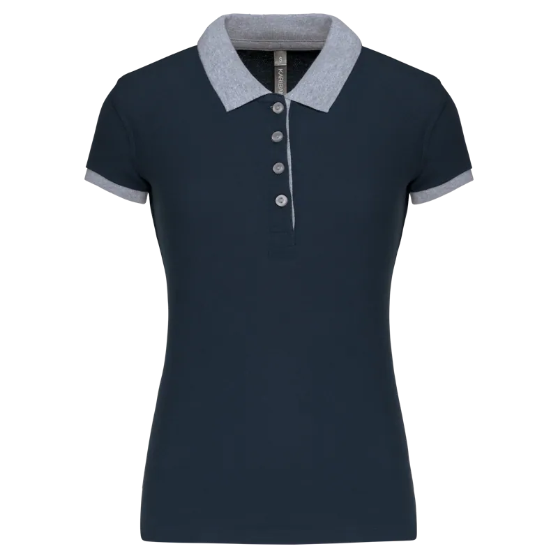 Piqué-damespolo tweekleurig in Navy / Oxford Grey
