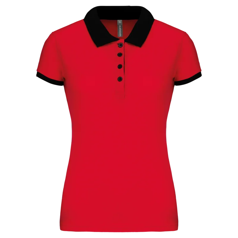 Piqué-damespolo tweekleurig in Red / Black