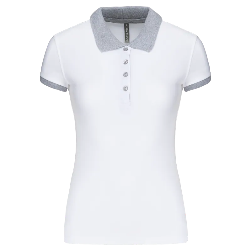 Piqué-damespolo tweekleurig in White / Oxford Grey