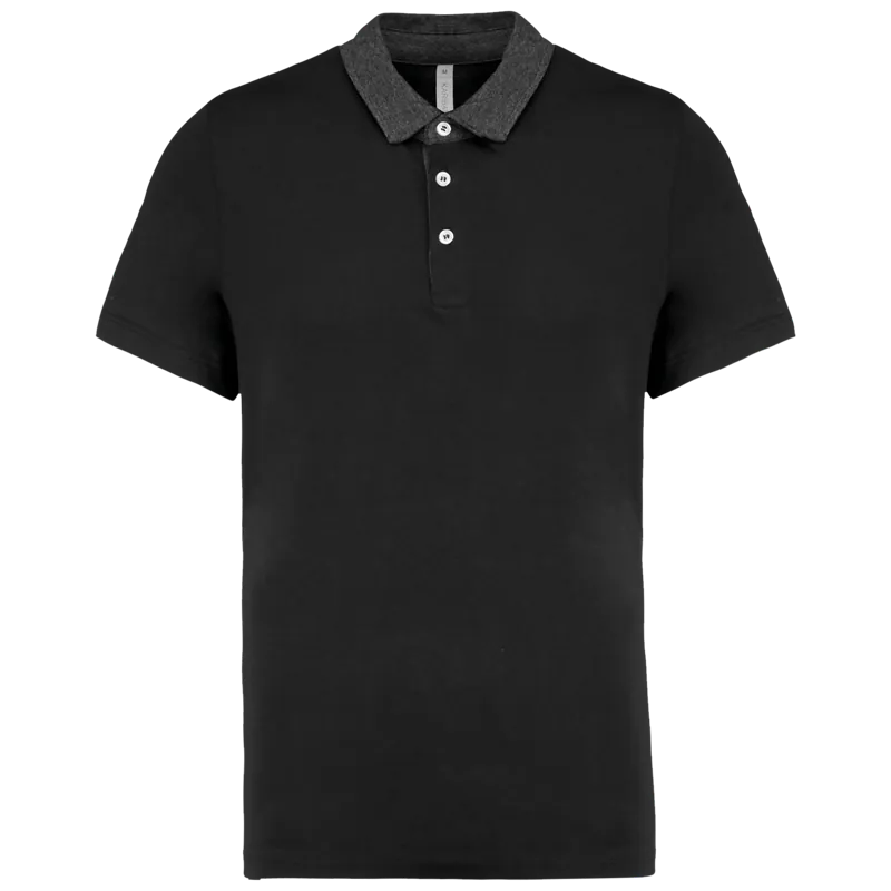 Tweekleurige herenpolo jersey in Black / Dark Grey Heather