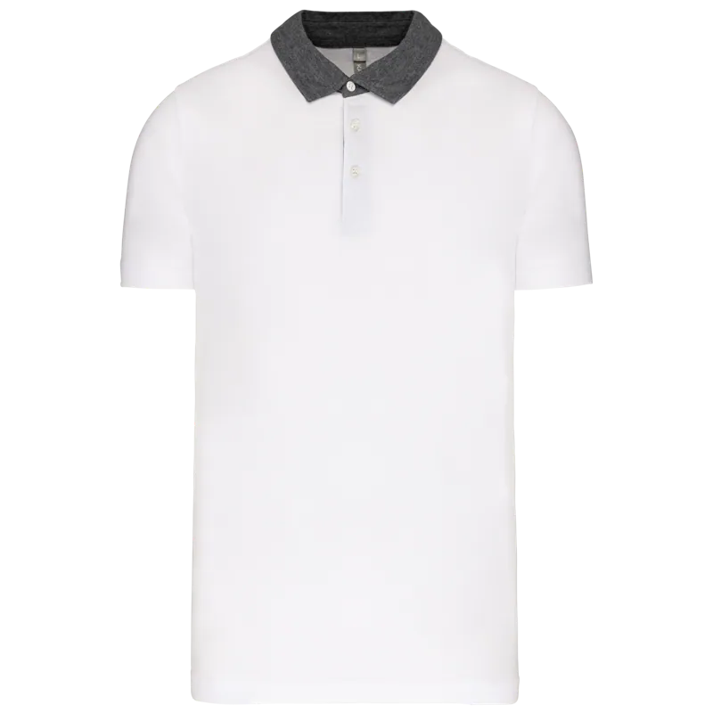 Tweekleurige herenpolo jersey in White / Dark Grey Heather