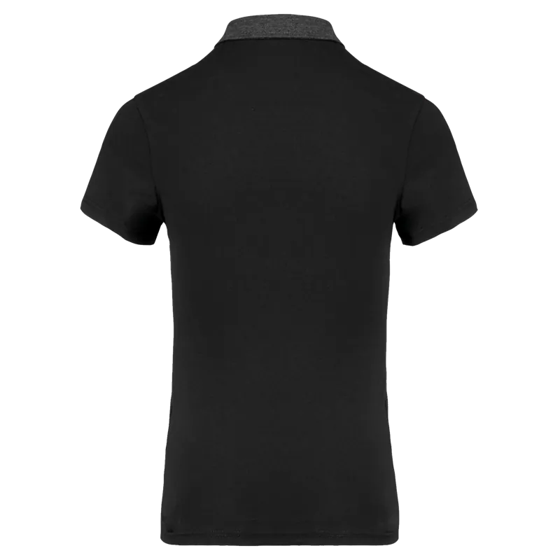 Tweekleurige damespolo jersey in Black / Dark Grey Heather, achterkant