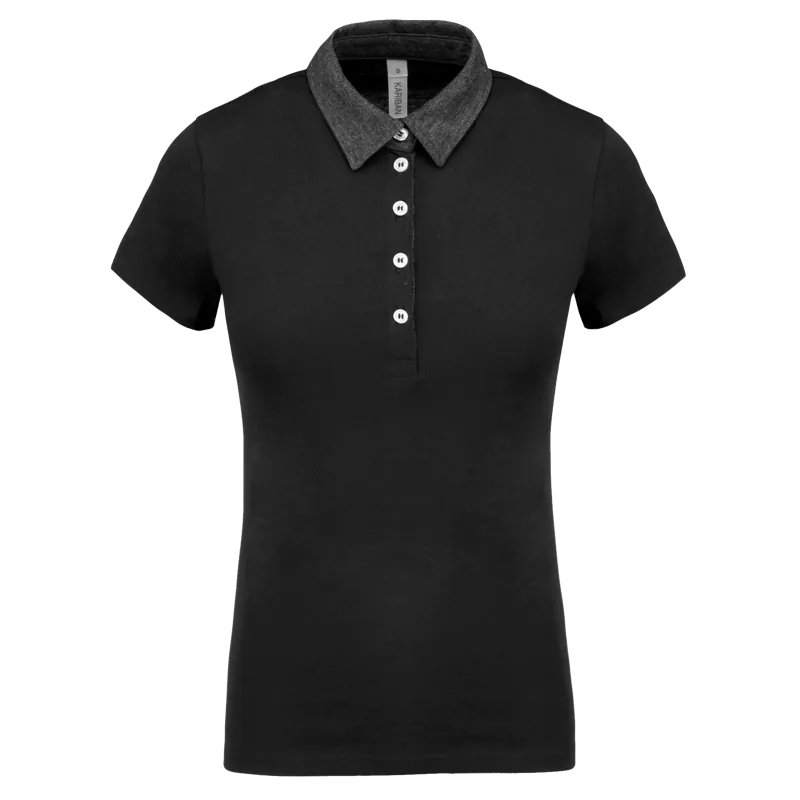 Tweekleurige damespolo jersey in Black / Dark Grey Heather