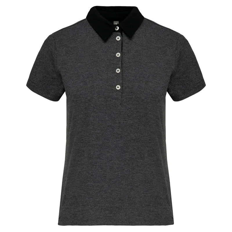 Tweekleurige damespolo jersey in Dark Grey Heather / Black