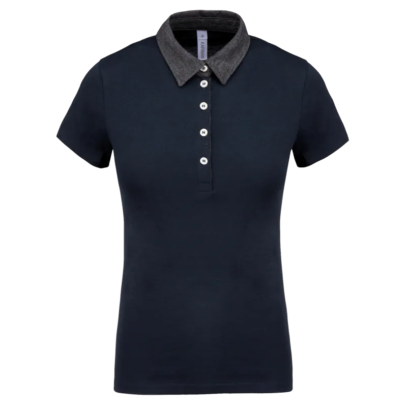 Tweekleurige damespolo jersey in Navy / Dark Grey Heather