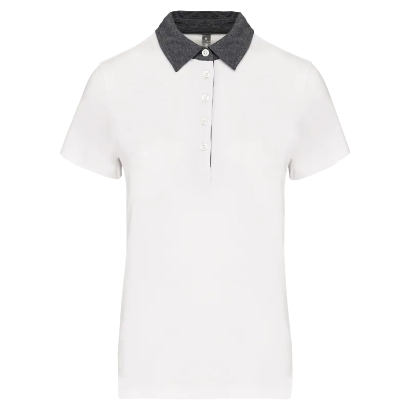 Tweekleurige damespolo jersey in White / Dark Grey Heather