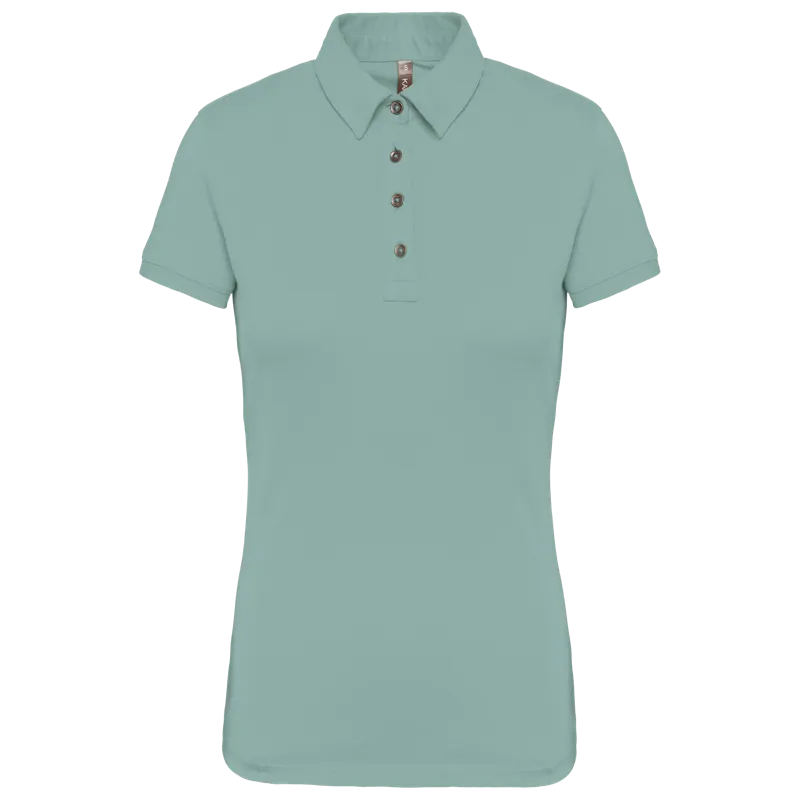 Damespolo korte mouwen van jersey in Sage